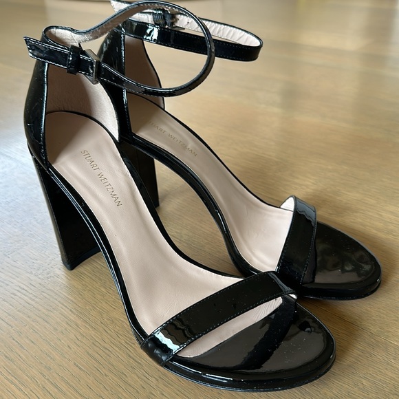 Stuart Weitzman Black Patent Leather Sandal Heels - Picture 6 of 11